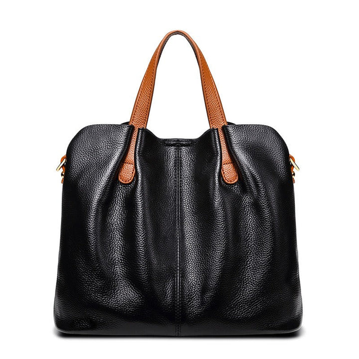 Litchi-Grain Leather Handbag with Adjustable Strap