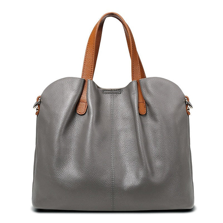 Litchi-Grain Leather Handbag with Adjustable Strap