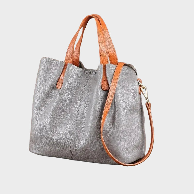 Litchi-Grain Leather Handbag with Adjustable Strap