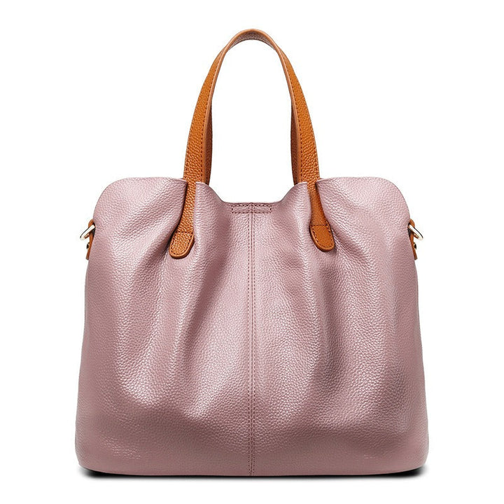 Litchi-Grain Leather Handbag with Adjustable Strap