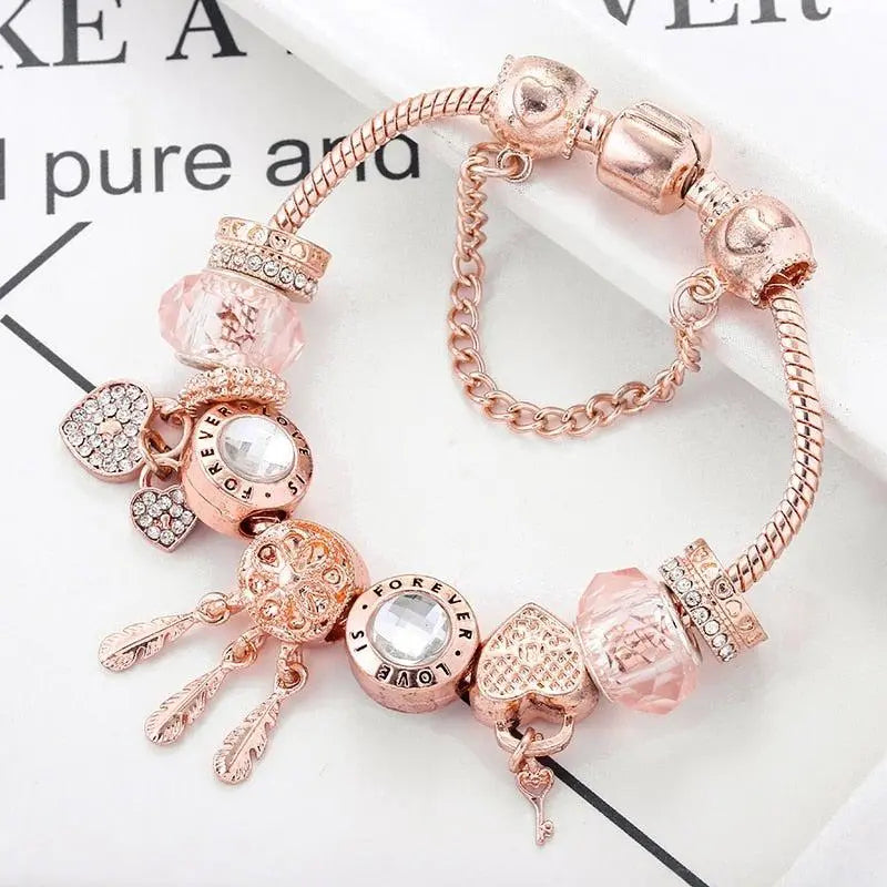 Rosie | Pink Dreamcatcher Bracelet with Silver Charms