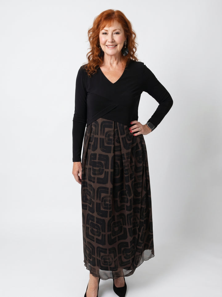 MAEVE | ELEGANT JERSEY & MESH MIDI DRESS