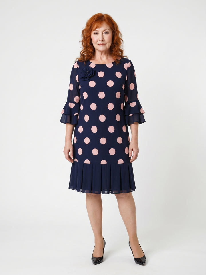 NIAMH | ELEGANT PLEATED POLKA DOT DRESS