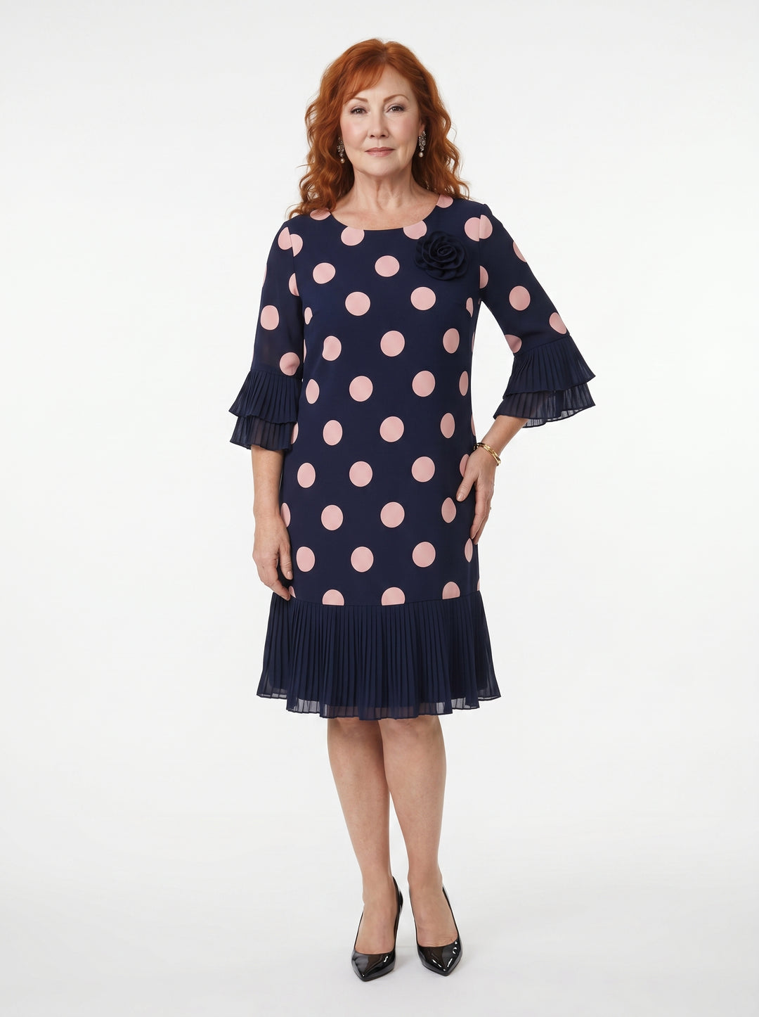 NIAMH | ELEGANT PLEATED POLKA DOT DRESS