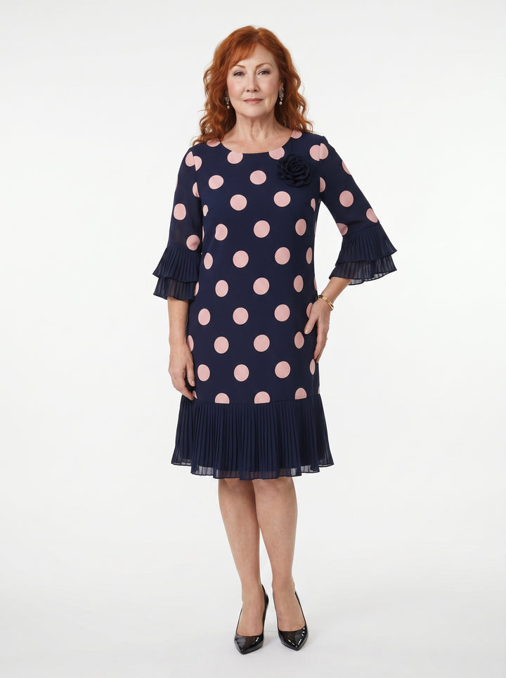 NIAMH | ELEGANT PLEATED POLKA DOT DRESS