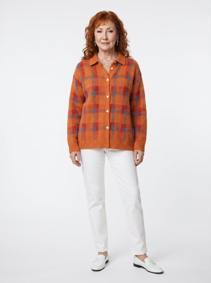 CAIT | SOFT PLAID KNIT BUTTON-UP CARDIGAN