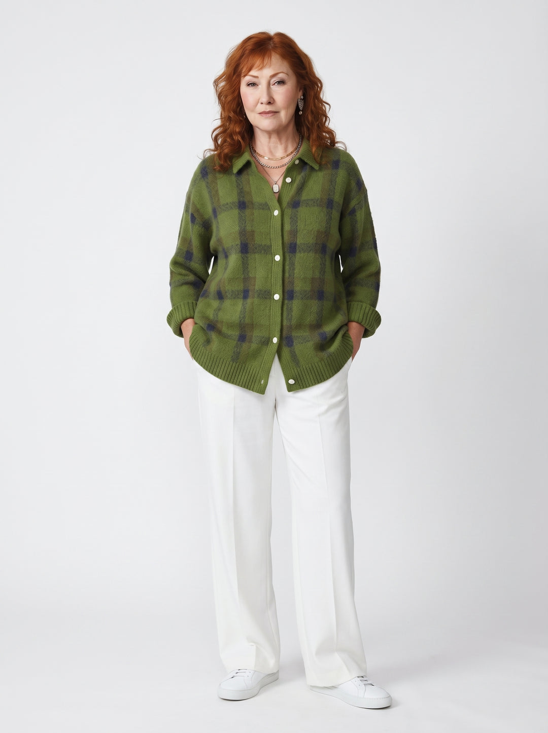 CAIT | SOFT PLAID KNIT BUTTON-UP CARDIGAN