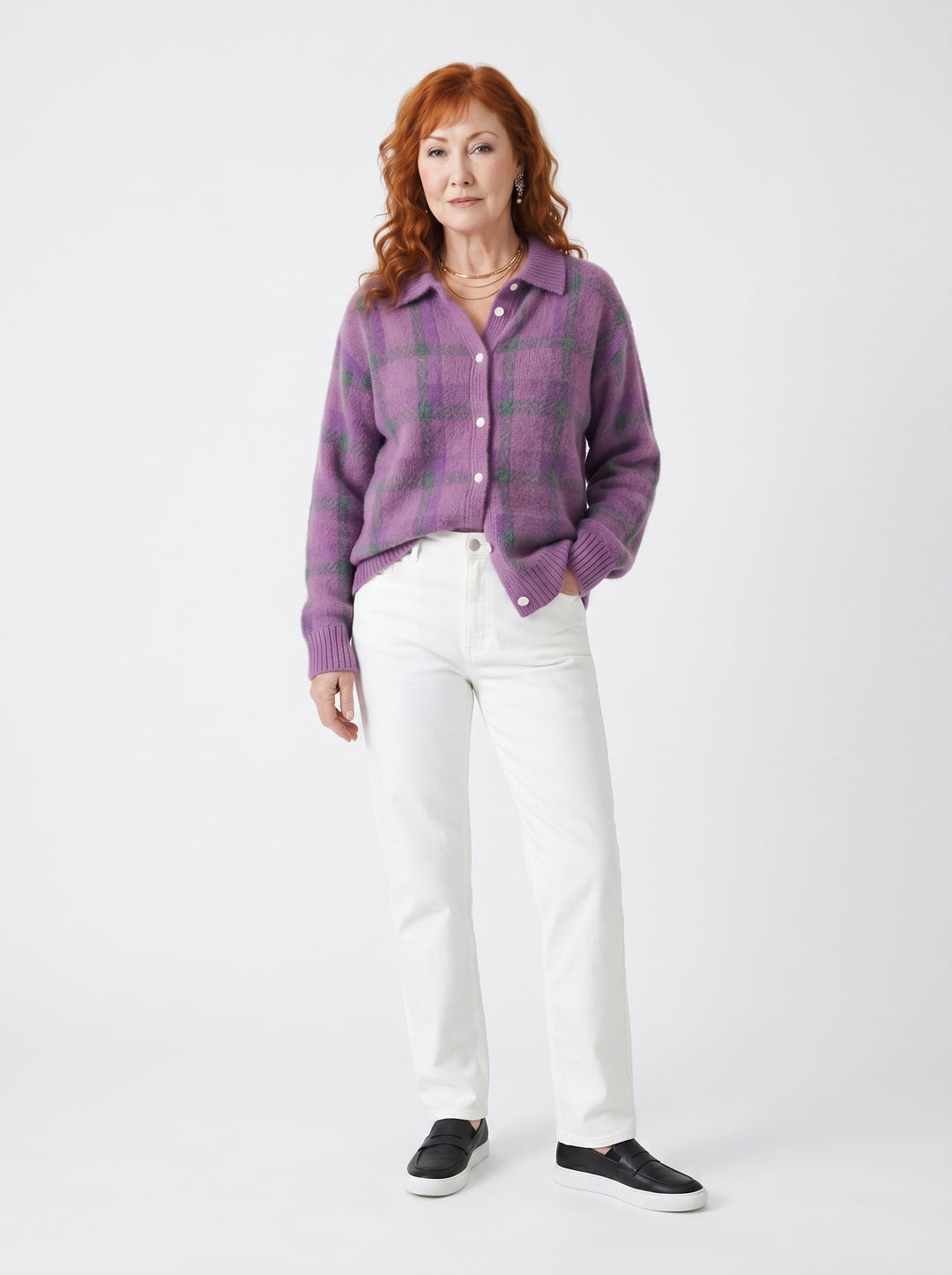 CAIT | SOFT PLAID KNIT BUTTON-UP CARDIGAN