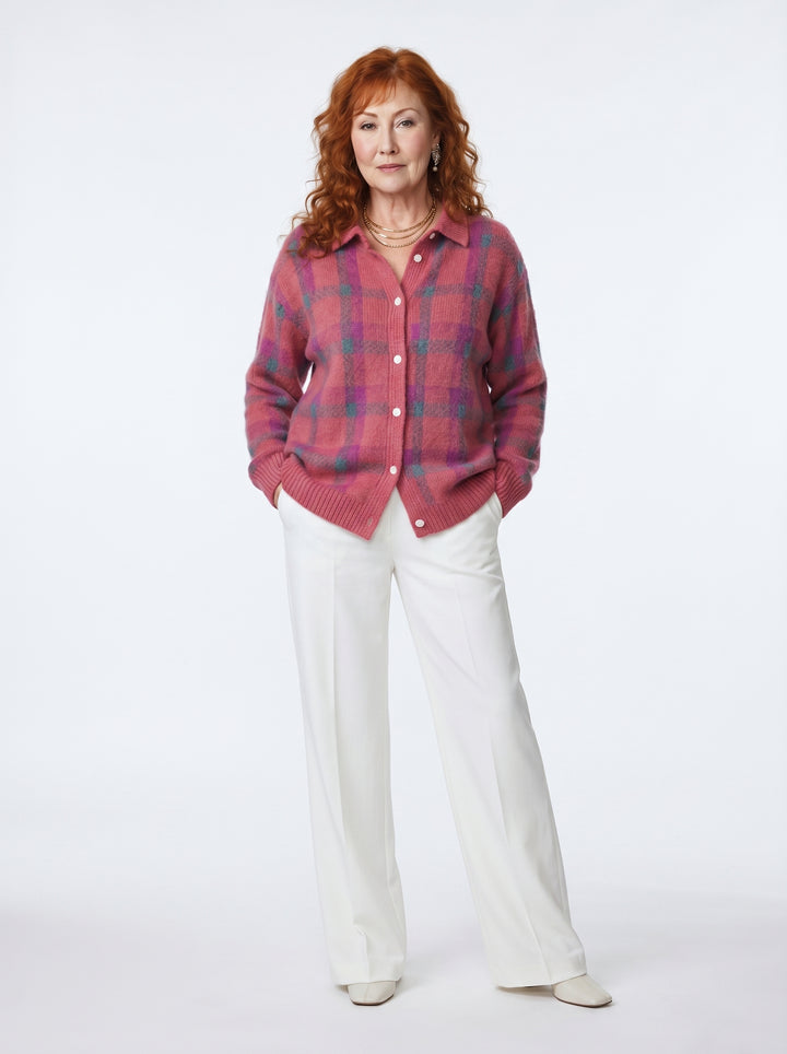 CAIT | SOFT PLAID KNIT BUTTON-UP CARDIGAN
