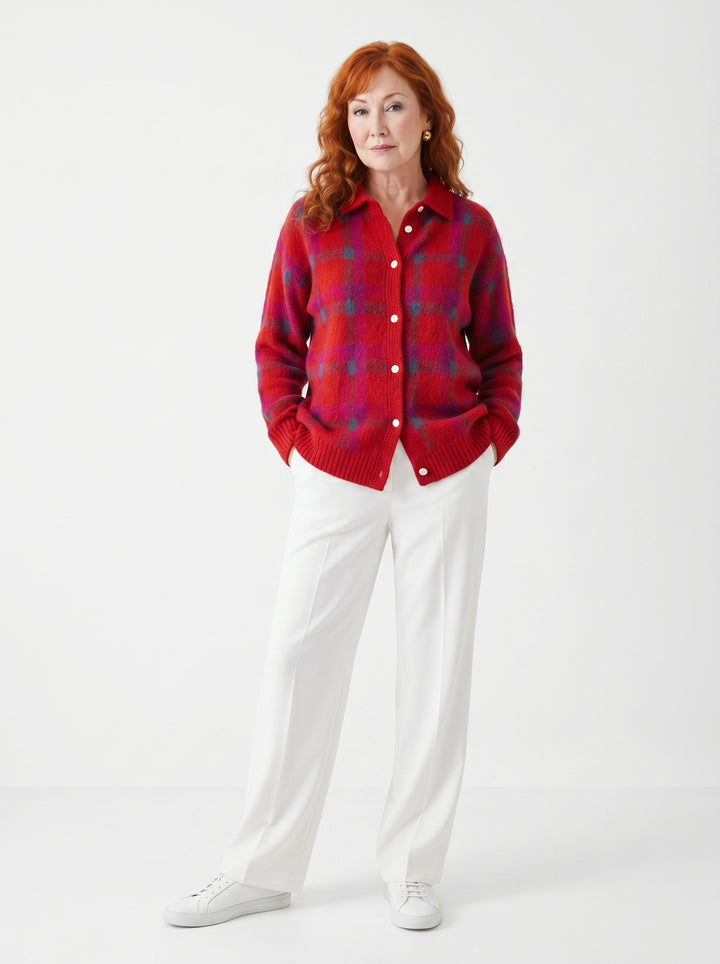 CAIT | SOFT PLAID KNIT BUTTON-UP CARDIGAN