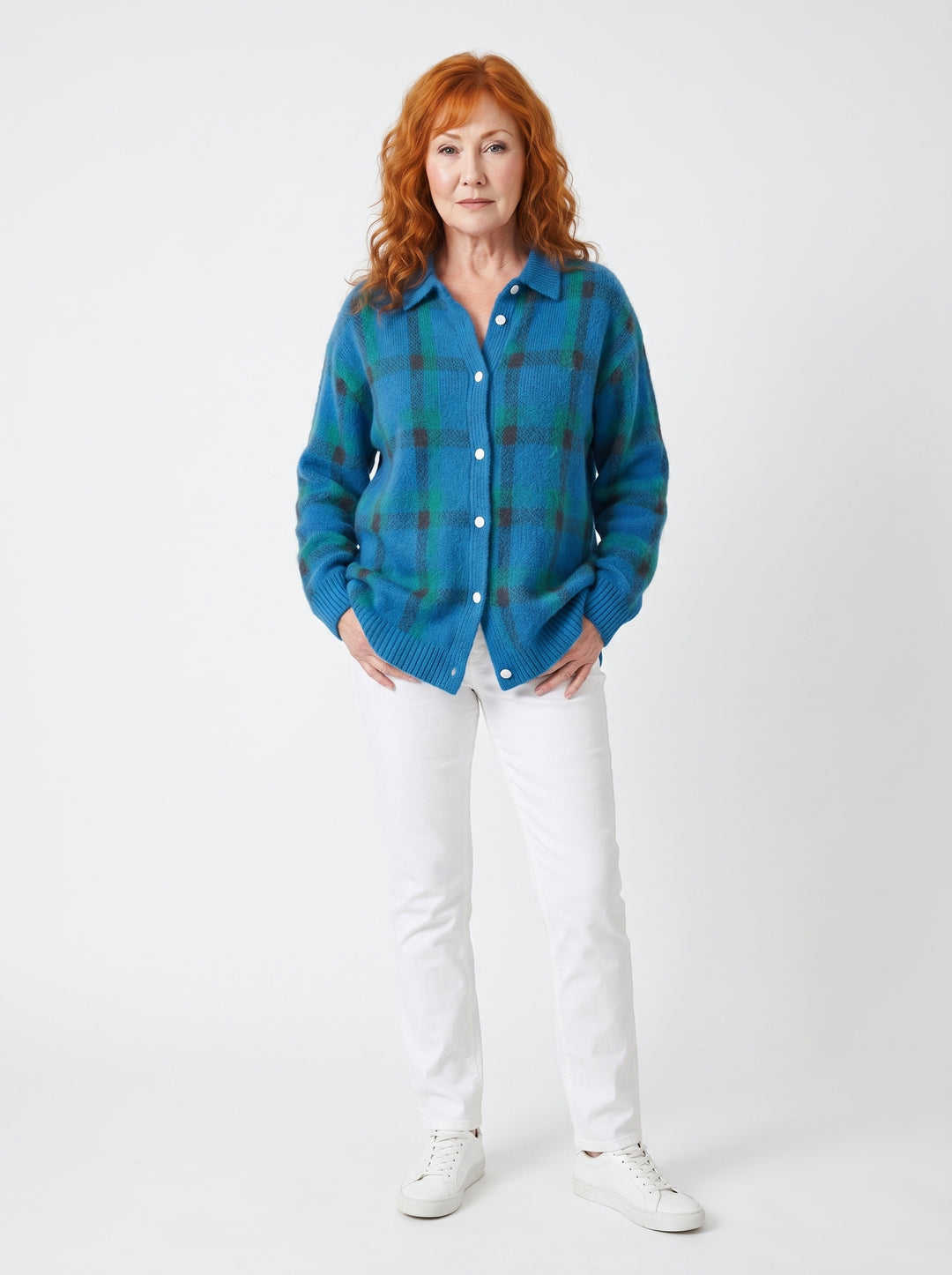 CAIT | SOFT PLAID KNIT BUTTON-UP CARDIGAN