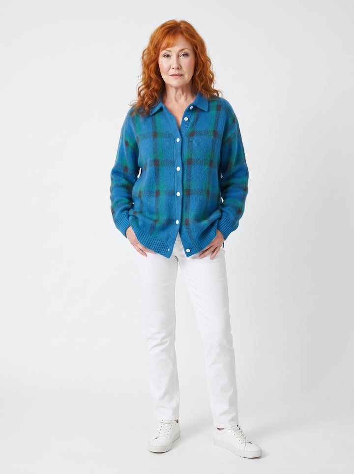 CAIT | SOFT PLAID KNIT BUTTON-UP CARDIGAN