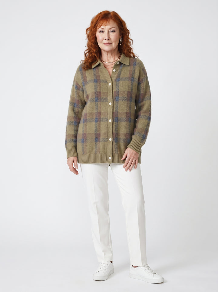 CAIT | SOFT PLAID KNIT BUTTON-UP CARDIGAN