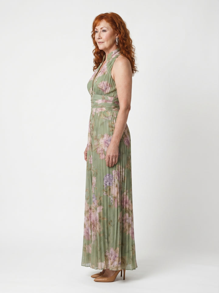 AOIBHEANN | PLEATED FLORAL CHIFFON JUMPSUIT