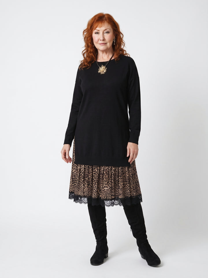 BLÁTHNAID | LEOPARD LACE HEM MIDI DRESS