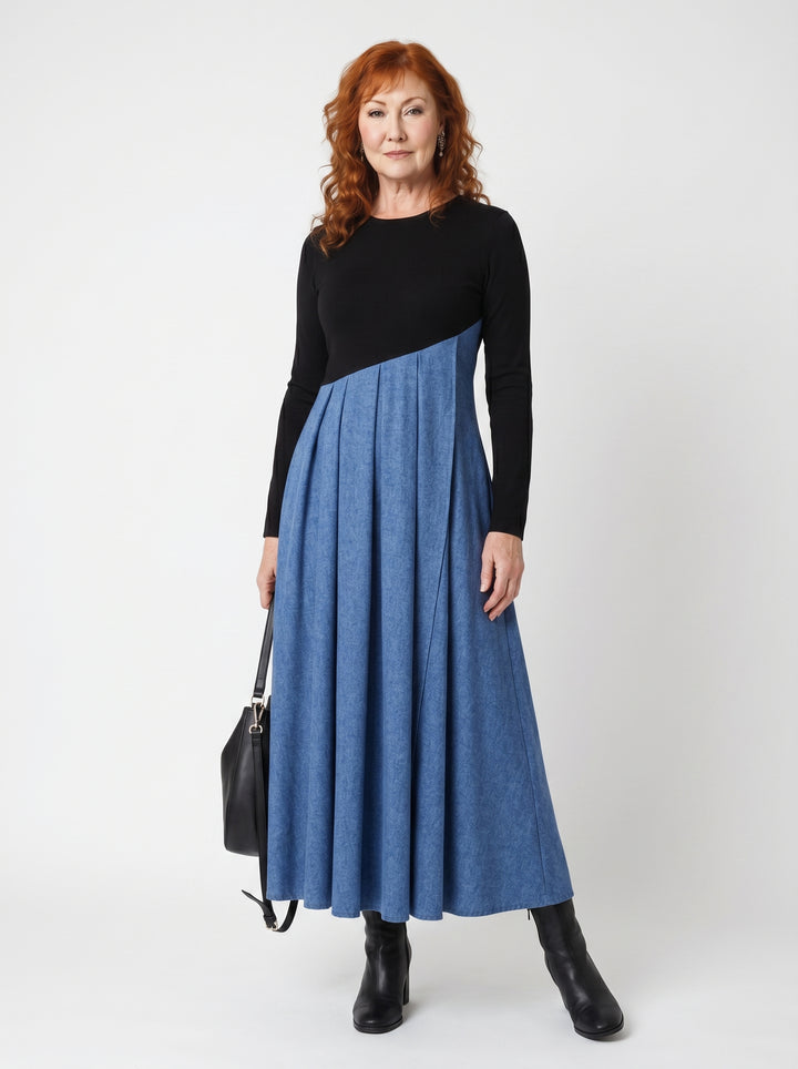 SIOBHÁN | CONTRAST PLEATED MAXI DRESS