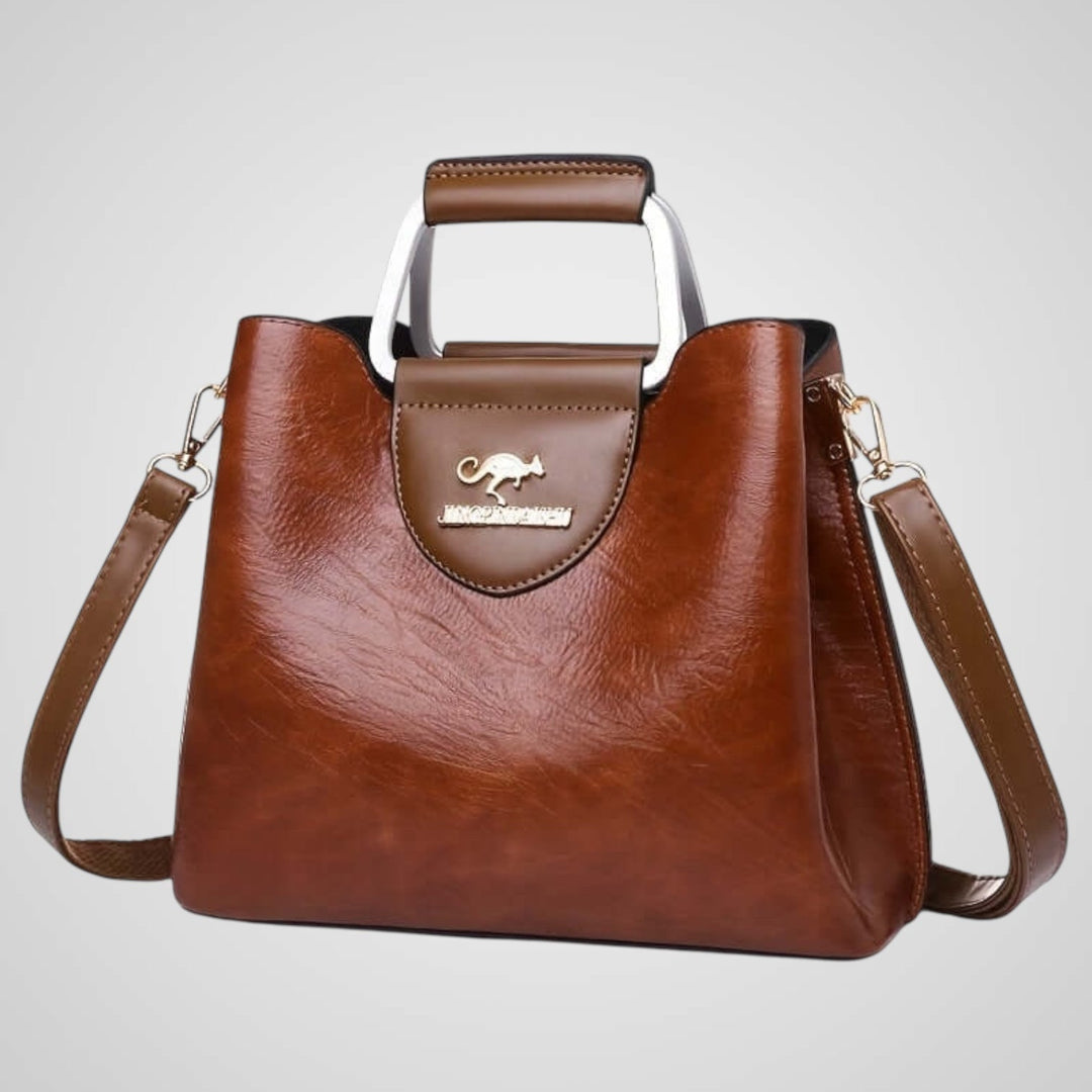 Two-Tone Leather Bag with Contrasting Handle