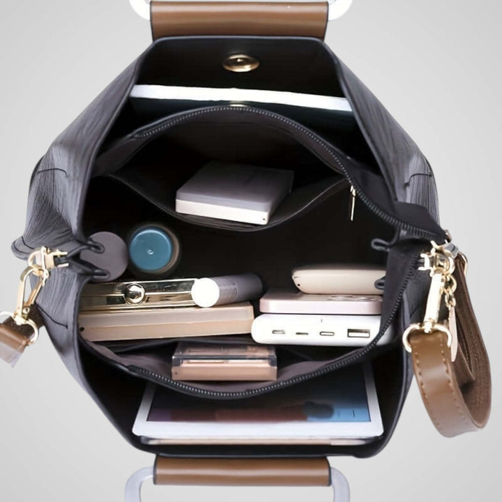 Two-Tone Leather Bag with Contrasting Handle