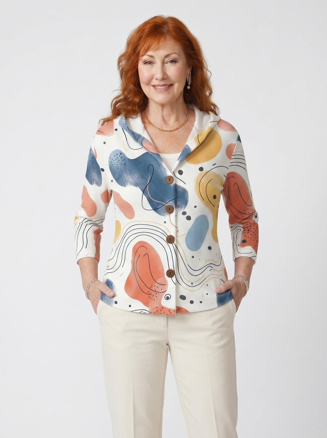 KEAVY | ELEGANT PRINTED BUTTON CARDIGAN