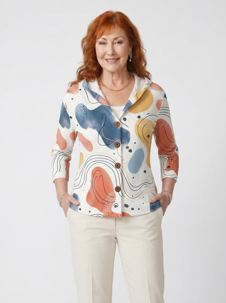 KEAVY | ELEGANT PRINTED BUTTON CARDIGAN