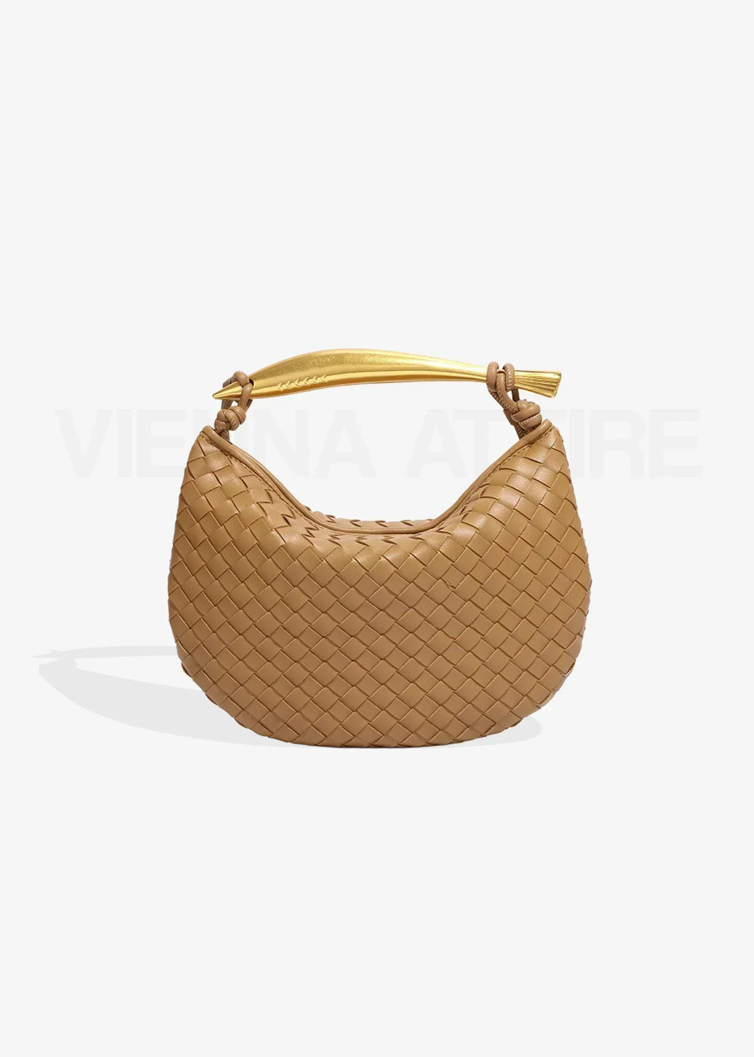 Woven Faux Leather Bag with Gold Handle