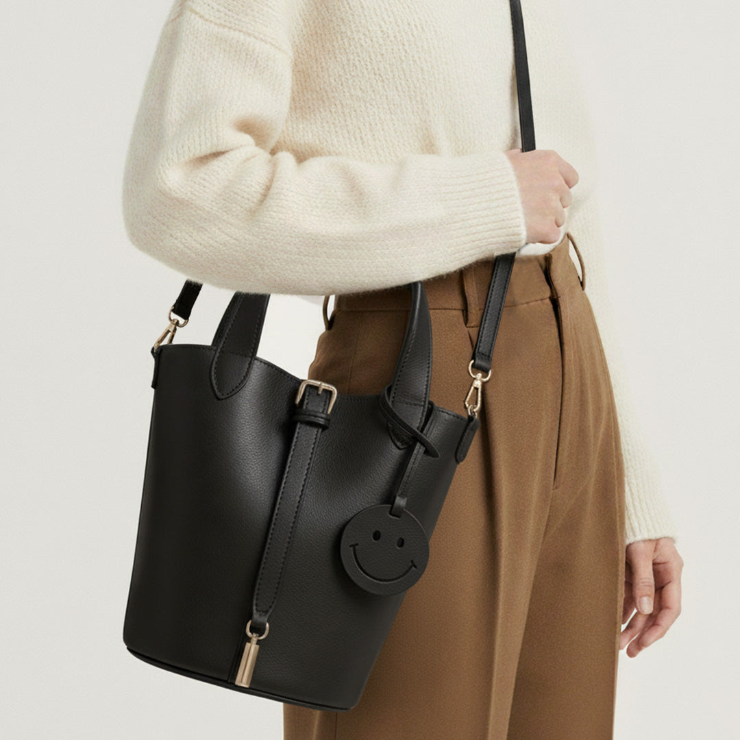 Structured Leather Bag with Smile Detail
