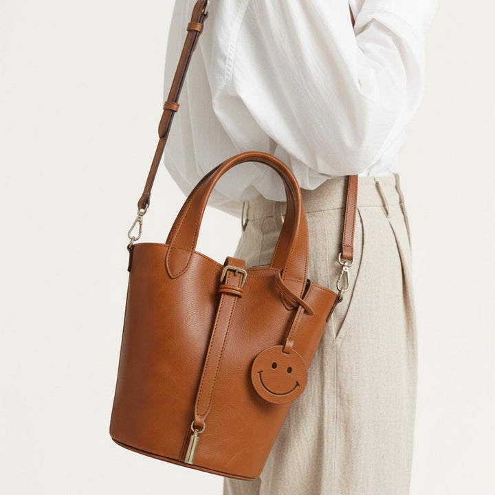 Structured Leather Bag with Smile Detail