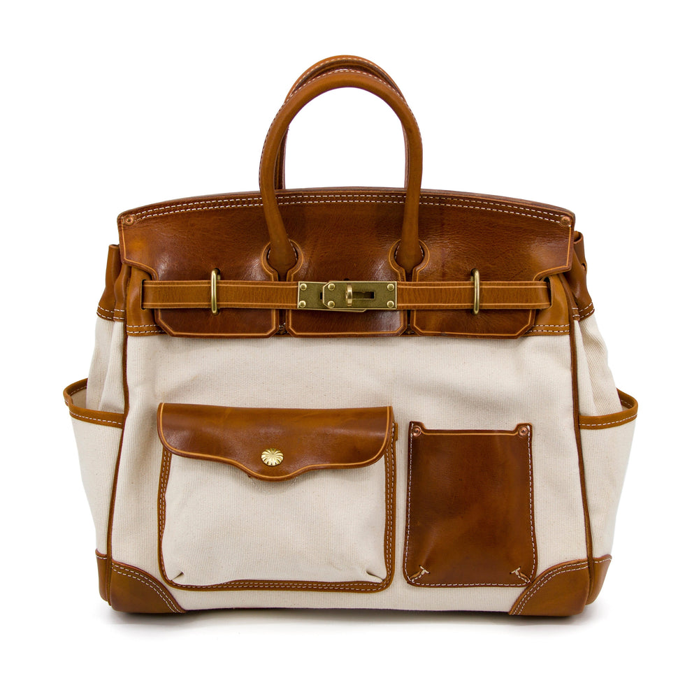 Handmade Full-Grain Leather & Canvas Travel Bag