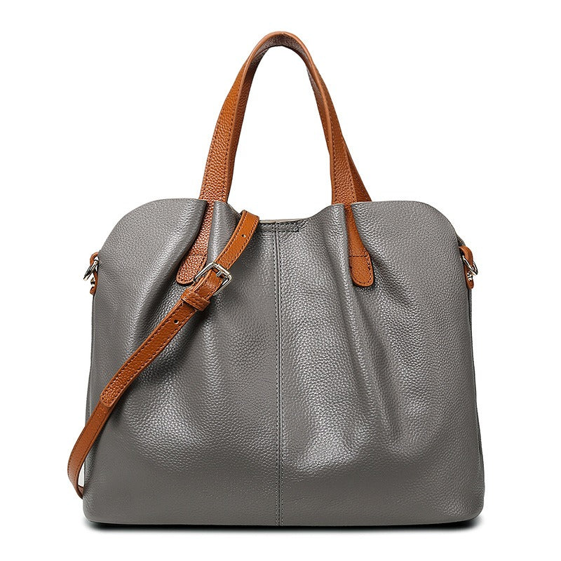 Litchi-Grain Leather Handbag with Adjustable Strap