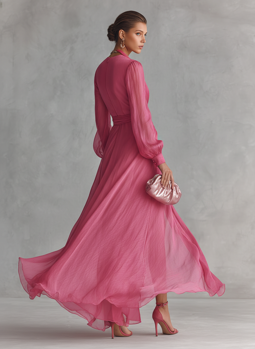 DUIBHEASA | ELEGANT BEADED CHIFFON MAXI DRESS