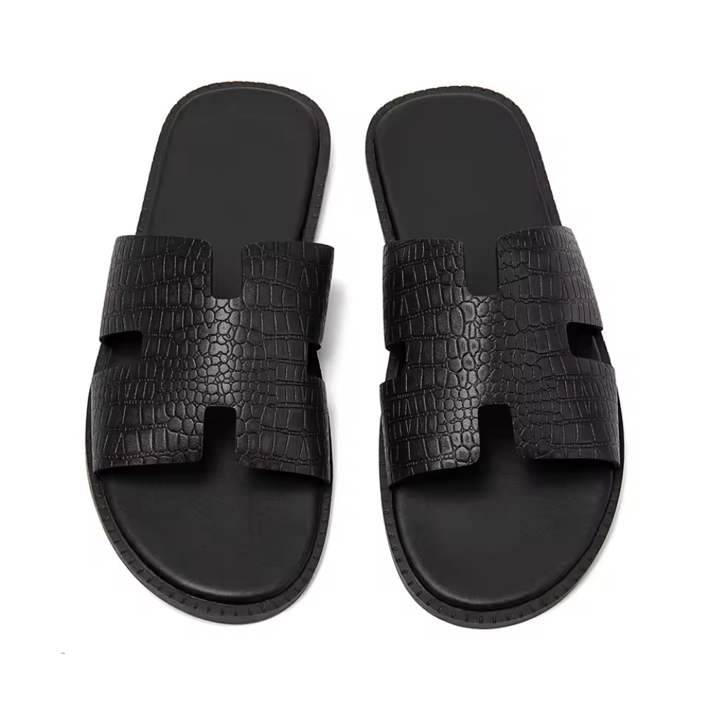 Men's Leather Slippers – Breathable Casual Slide Sandals for Home & Everyday Wear