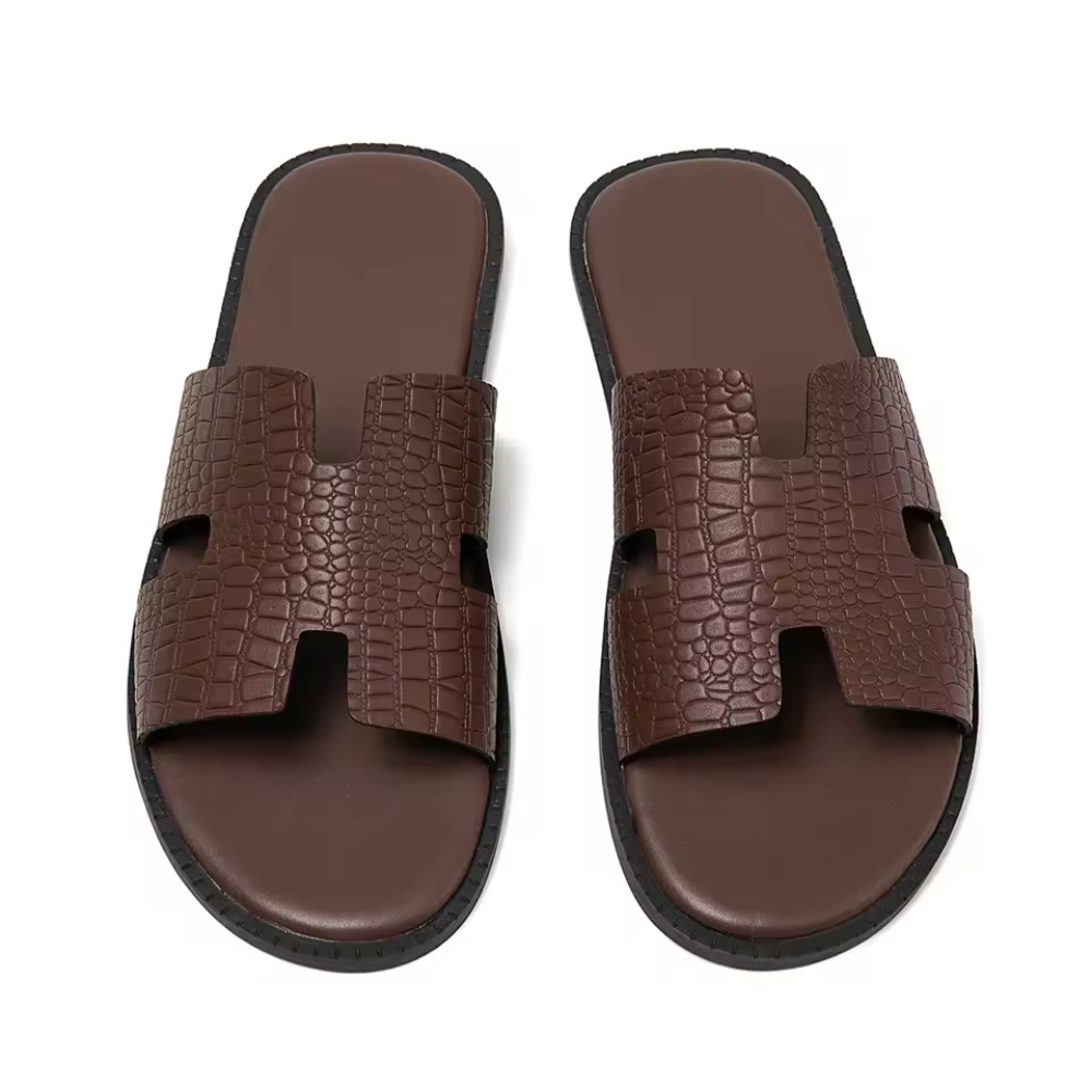 Men's Leather Slippers – Breathable Casual Slide Sandals for Home & Everyday Wear