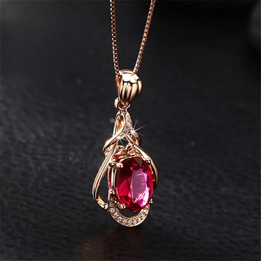 Roxana | Gold Necklace with Red Crystals