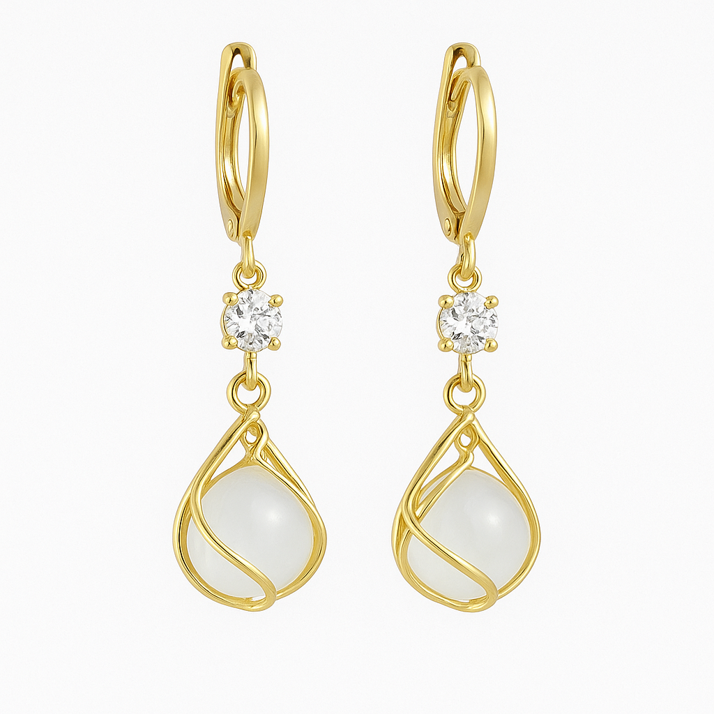 Isadora | Gold Drop Earrings with White Opal