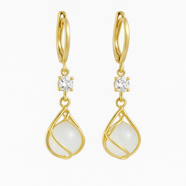 Isadora | Gold Drop Earrings with White Opal