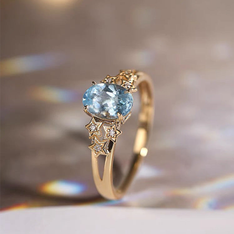 Ursula | Gold Ring with Blue Crystal