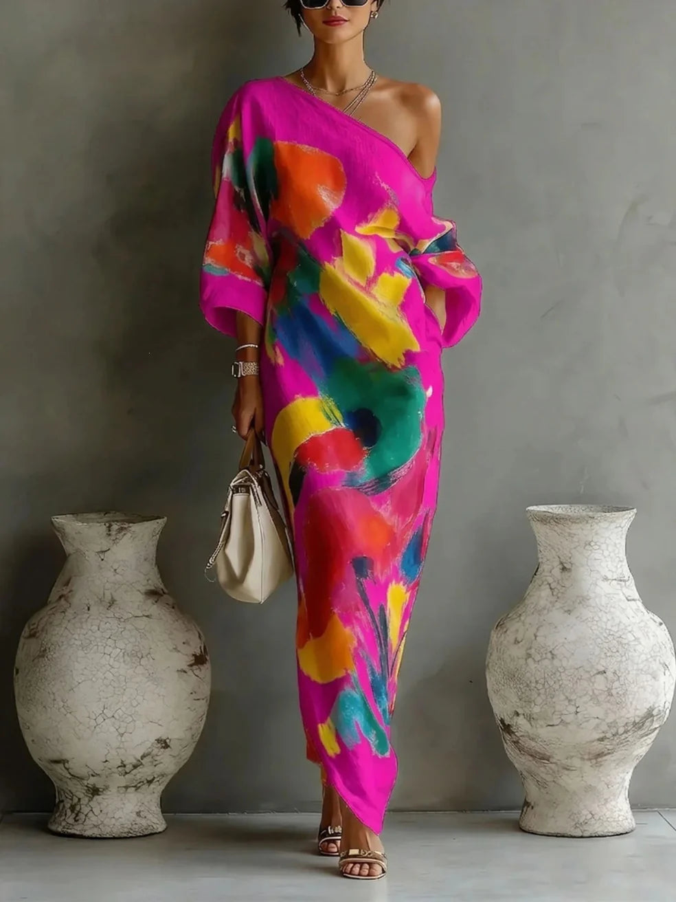 Poppy | Abstract One-Shoulder Maxi Dress