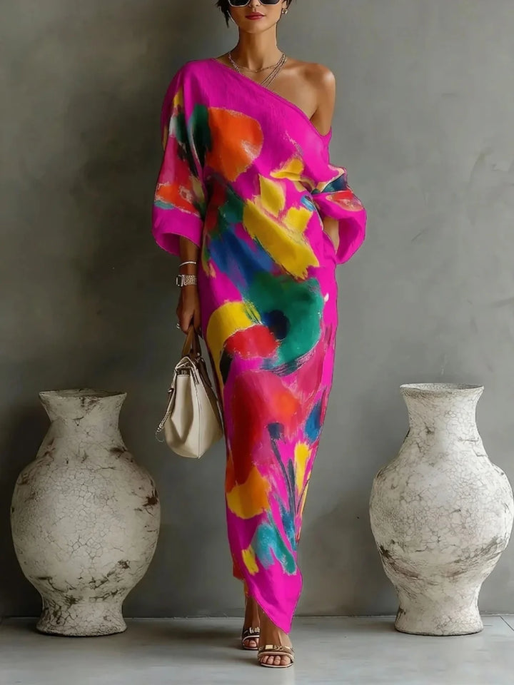 Poppy | Abstract One-Shoulder Maxi Dress