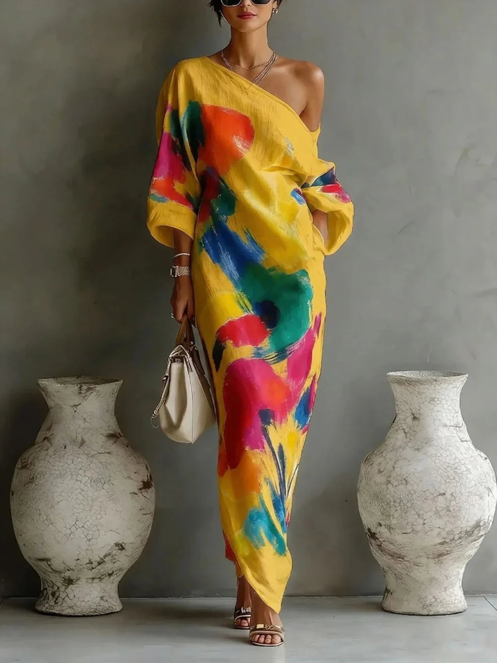 Poppy | Abstract One-Shoulder Maxi Dress