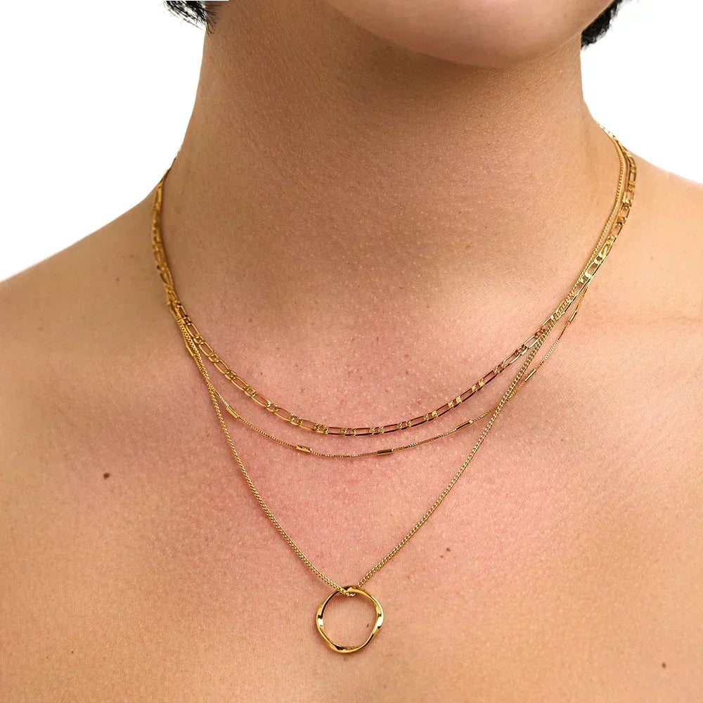 Octavia | Three-Row Open Hoop Necklace in Gold