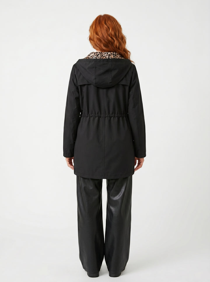 SIOBHÁN | REVERSIBLE LEOPARD TRIM HOODED JACKET