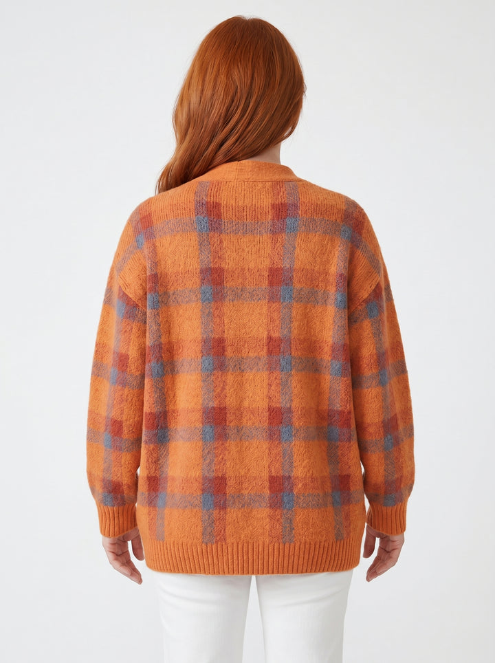 CAIT | SOFT PLAID KNIT BUTTON-UP CARDIGAN