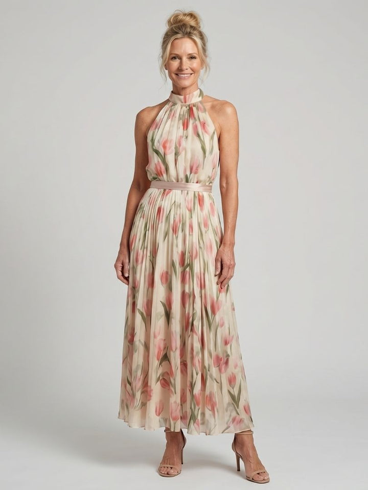 MAEVE | HALTER NECK FLORAL MIDI DRESS