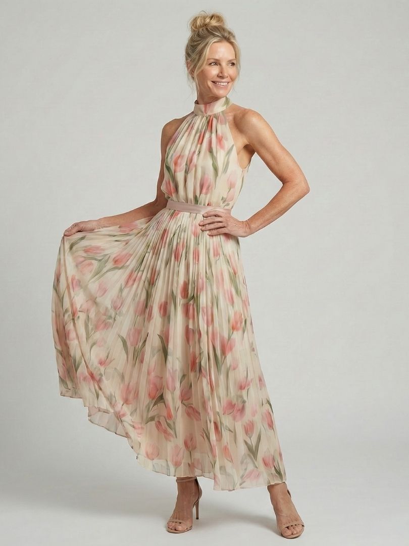 MAEVE | HALTER NECK FLORAL MIDI DRESS