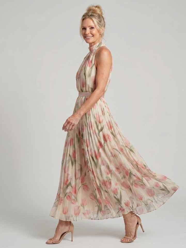 MAEVE | HALTER NECK FLORAL MIDI DRESS
