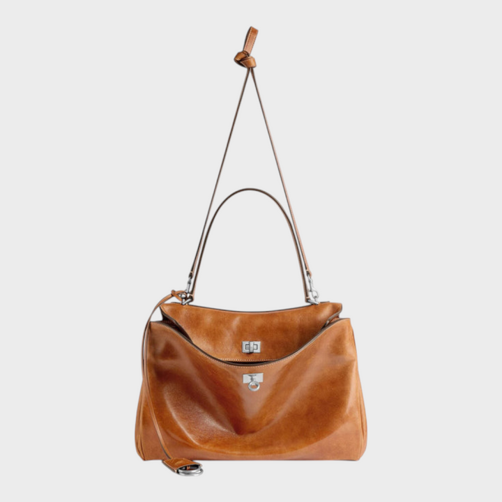 Structured Leather Handbag with Magnetic Flap