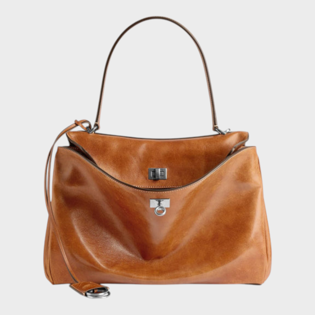 Structured Leather Handbag with Magnetic Flap