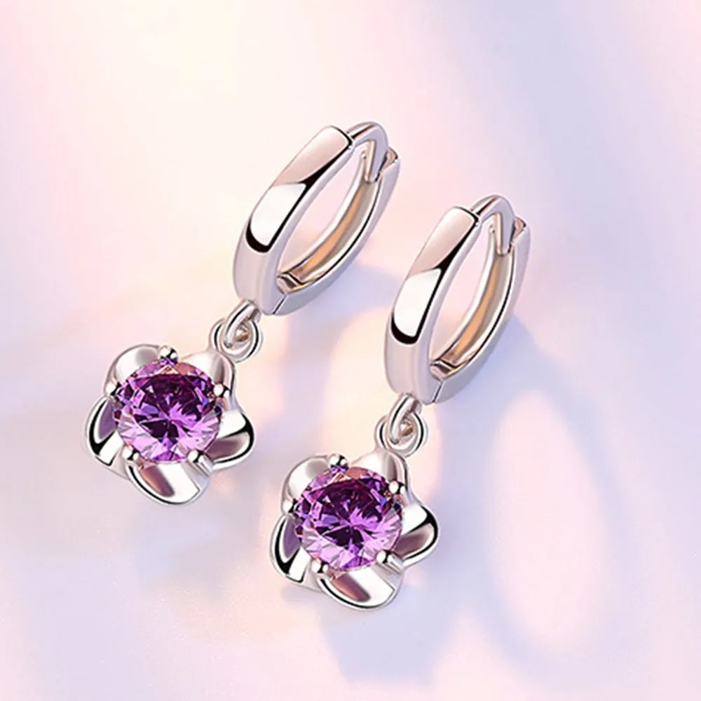 Yvette | Silver Earrings with Purple and White Zirconia