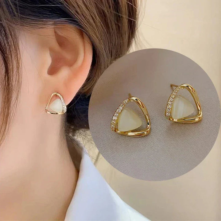 Xanthe | Triangle Earrings with Opal and Crystals