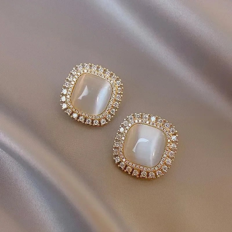 Pamela | Square Earrings with Opal and Cubic Zirconia
